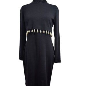 Vintage Outlander Long Sleeved Ivory Teardrop Beaded Black Dress Women's Small